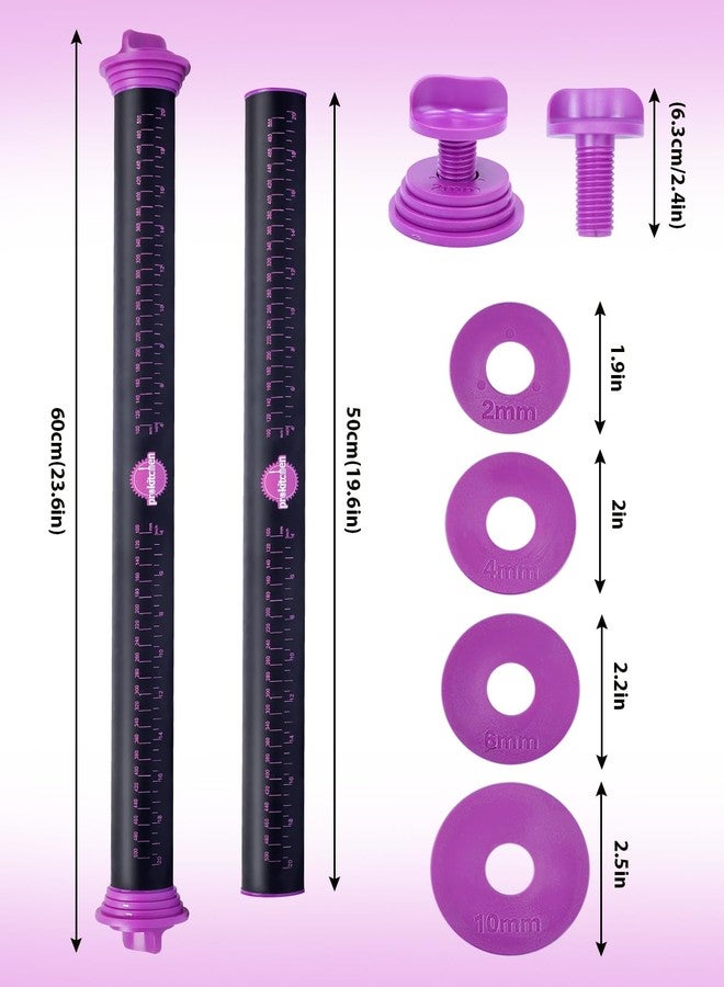 PROKITCHEN Silicone Rolling Pin with Thickness Rings, Adjustable Designs for Fondant, Cookie Decorating, Pasta, Pizza, 23.6 inch Purple Large Long Pin - Image 5